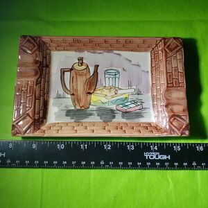 Vintage Ucagco‎ Ceramics Japan Porcelain Ashtray Painted W/Coffee Pot Scene...